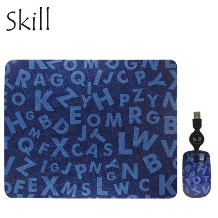 KIT PAD + MOUSE SKILL RETRACTIL USB LETTERS COLLAGE BLUE(PN XMK-886-LC)